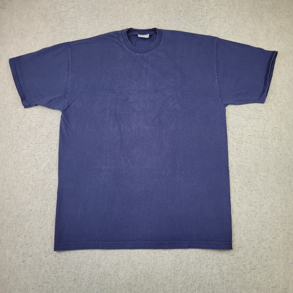 VTG L Navy Blue Discus Athletic Max Weight Heavyweight Crew Neck T-Shirt Y2K